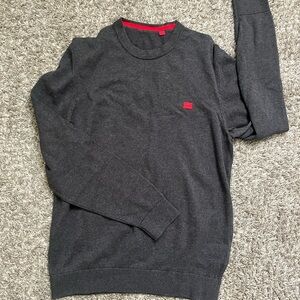 Hugo Boss Dark Gray Crewneck Sweater with Red Detail